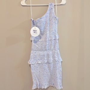 NWT! Princess Polly light one shoulder smocked blue dress size 2